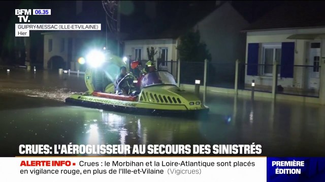 Crues en Ille-et-Vilaine: à Guipry-Messac, les pompiers utilisent un aéroglisseur pour secourir les sinistrés