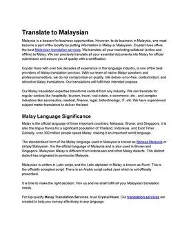 Malay Translation Services, English To Malay Translation Services
