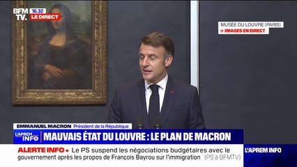 Mauvais état du Louvre: "On peut, surtout dans ces temps, avoir le sens de l'innovation, de l'audace et penser grand", déclare Emmanuel Macron