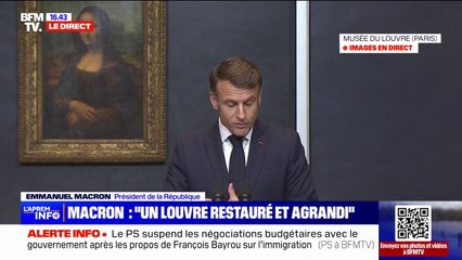 Emmanuel Macron annonce la création "de vastes espaces souterrains" et d'un nouvel espace pour La Joconde "doté d'un titre d'accès propre"
