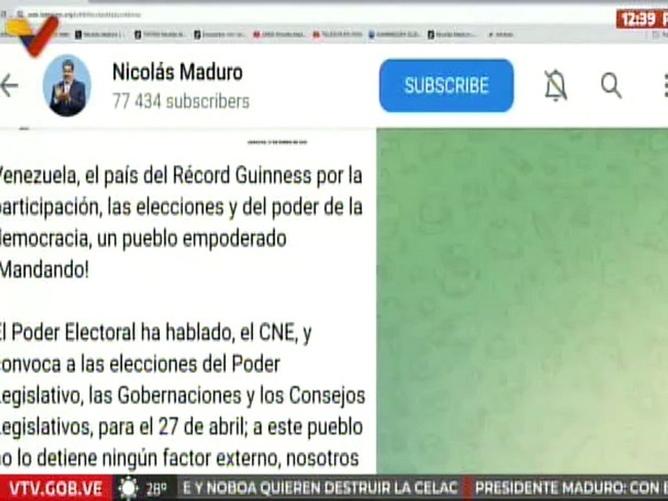 Pdte. Nicolás Maduro respalda convocatoria del CNE a comicios electorales el próximo 27 de abril