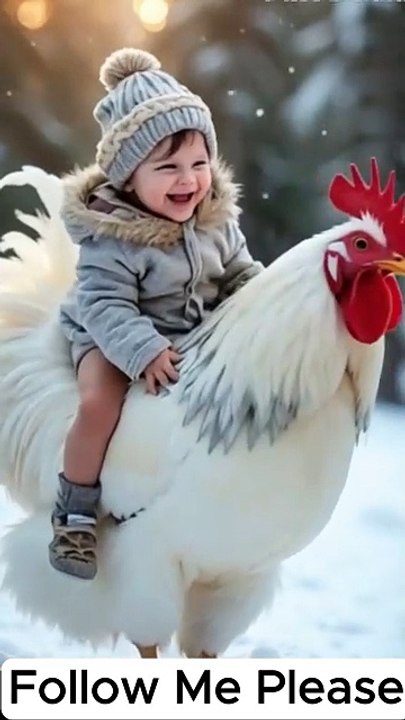 Cute Baby Ride With Rooster #funny #baby #foryou