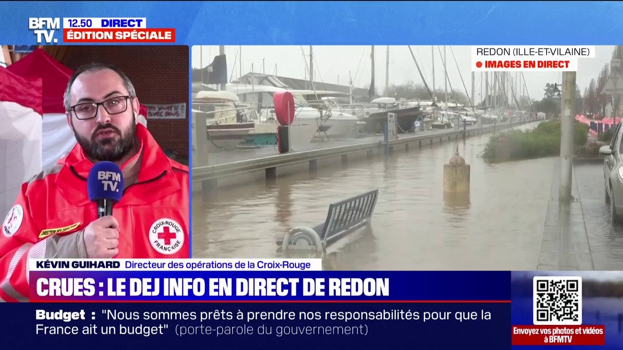 Crues à Redon: "On ne sait pas vers quoi on se tourne (...). On évalue heure par heure, voire minute par minute la situation", explique Kévin Guihard, directeur des opérations de la Croix-Rouge