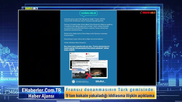 Fransız donanmasının Türk gemisinde 9 ton kokain yakaladığı iddiasına ilişkin açıklama