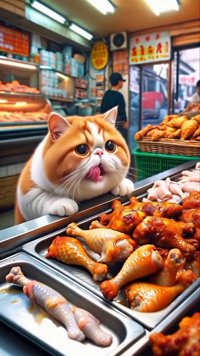 Cute hungry cat & Butcher