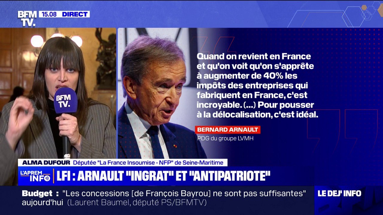 Alma Dufour (LFI) sur Bernard Arnault: "Vous avez beau baisser les impôts des multinationales, elles ne le vous rendent pas en emplois créés"