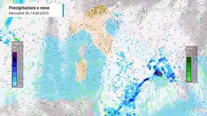 Mappa relativa a nubi e piogge