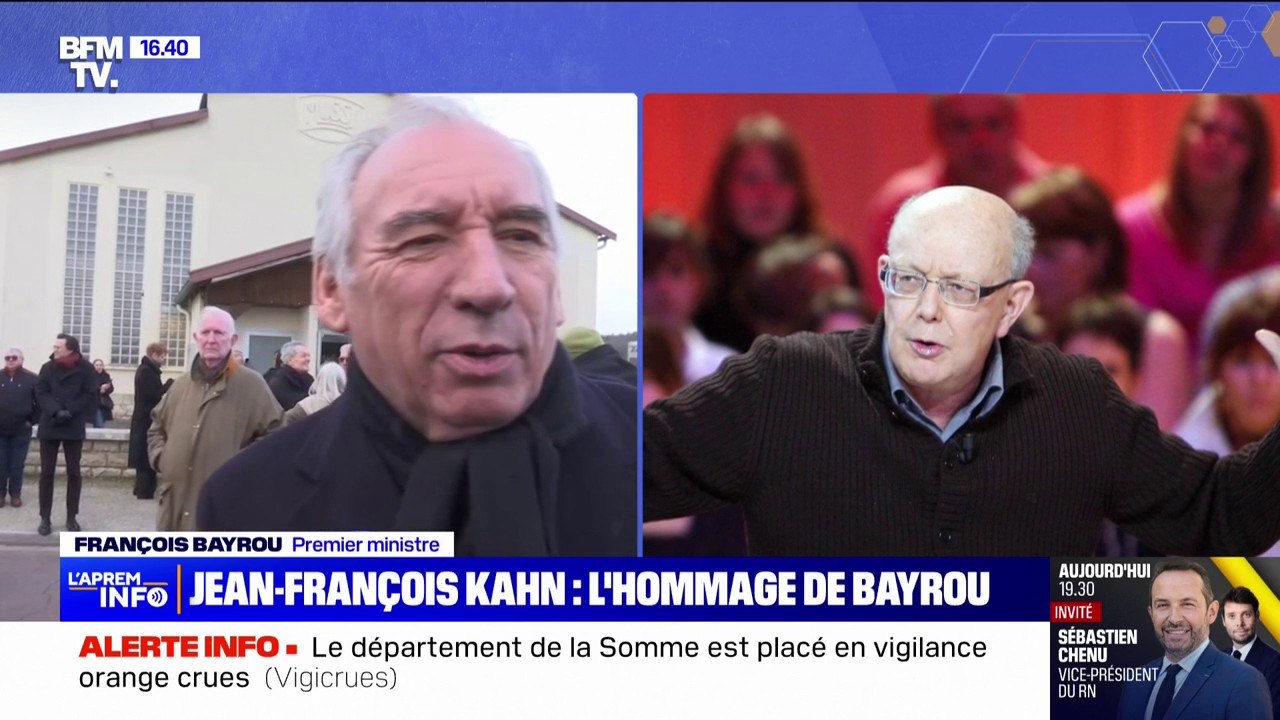 "C'était un grand esprit, un immense créateur de journaux": François Bayrou rend hommage à Jean-François Kahn, fondateur du journal Marianne, à l'occasion de ses obsèques