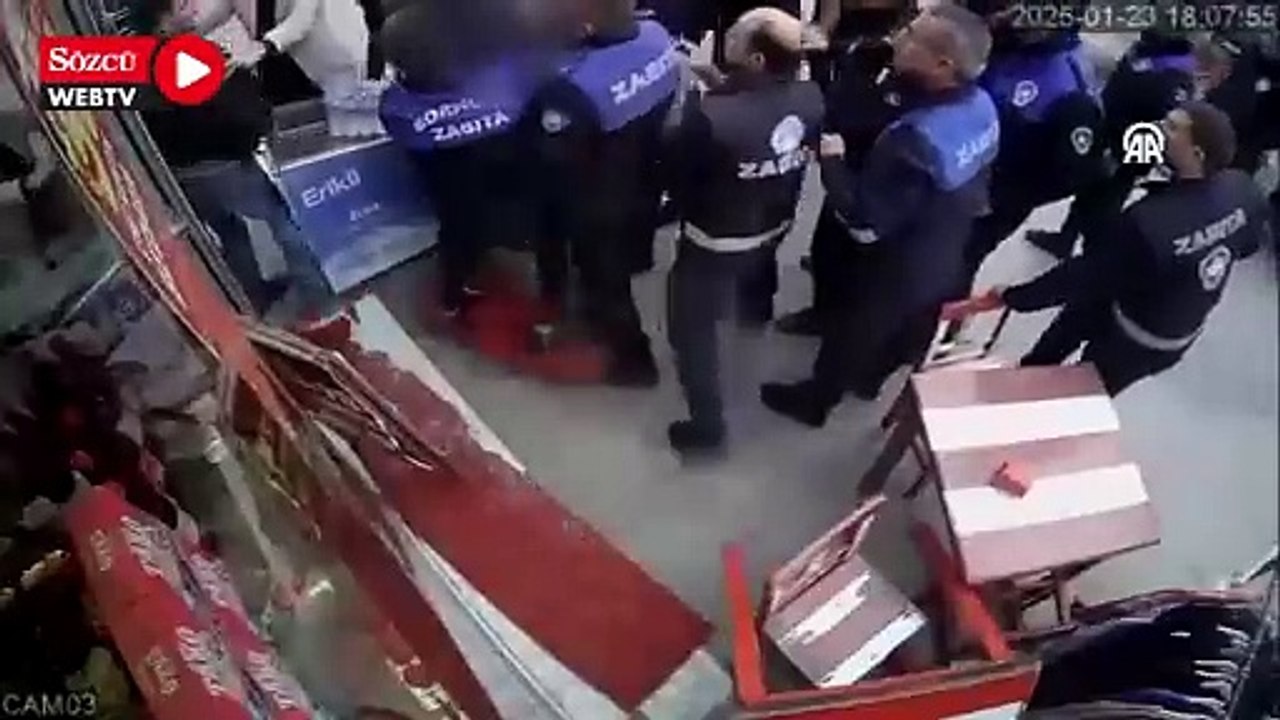 Esnafla zabıtanın kavgası güvenlik kamerasınca görüntülendi