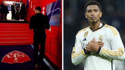 Jude Bellingham demuestra su respeto al Brest y así evade el escudo de su rival para no pisarlo