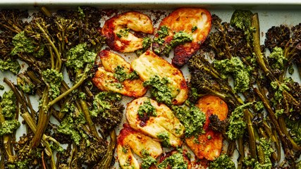 This Sheet-Pan Roasted Halloumi & Broccolini Couldn't Be Easier To Make
