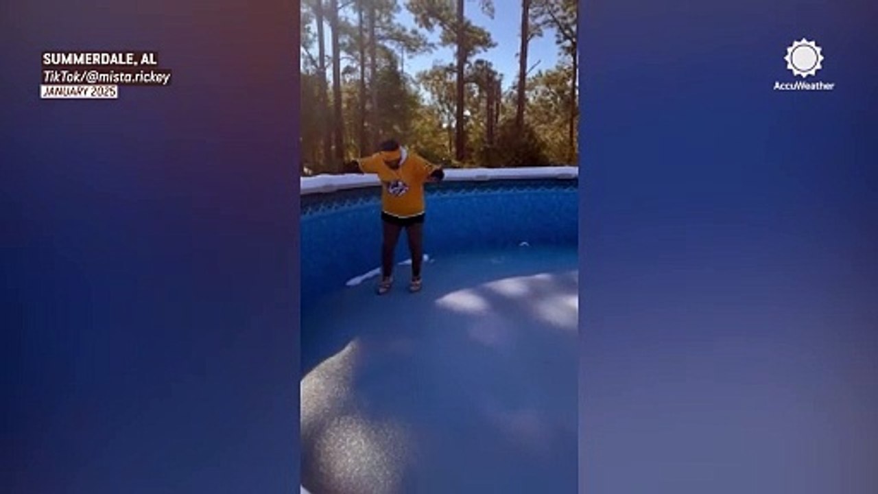Man nearly falls in frozen pool in Alabama