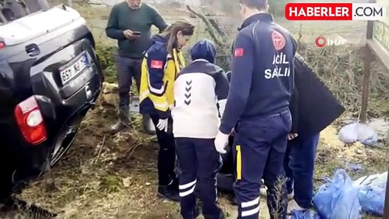 Otomobil Takla Attı, Sürücü İtfaiye Tarafından Kurtarıldı