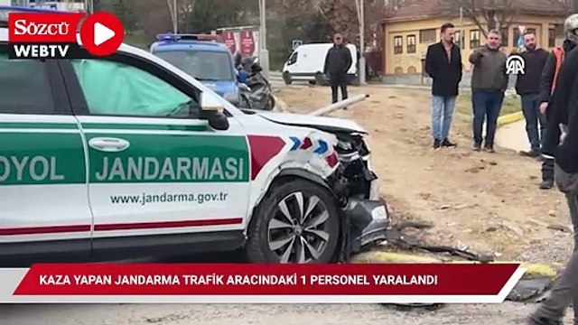 Kaza yapan jandarma trafik aracındaki 1 personel yaralandı