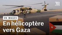 Dans un hélicoptère jordanien lors d'une opération humanitaire pour aider Gaza