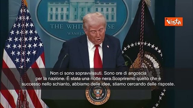 Incidente aereo Washington, Trump: Non ci sono sopravvissuti. Notte nera per la Nazione