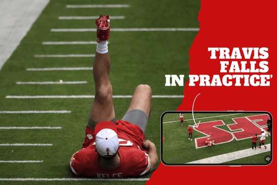 Watch out Travis! Travis Kelce falls during Chiefs practice prior Super Bowl while goofing around