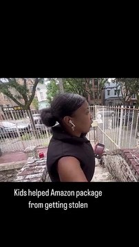 Man steals an Amazon package right in front of the worker and these kids quickly jump into action.