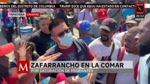 Migrantes provocan altercado afuera de las oficinas de la Comar en Tapachula, Chiapas