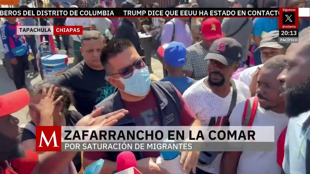 Migrantes provocan altercado afuera de las oficinas de la Comar en Tapachula, Chiapas