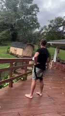 Tennessee: Man’s bold hurricane stunt turns funny as his dog gets caught in trash bin trouble