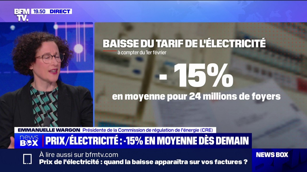 Baisse du tarif de l'électricité: "On le verra, dans le cas général, plutôt sur la facture de mars", indique Emmanuelle Wargon (présidente de la Commission de régulation de l'énergie)