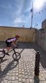 Man Balances on His Bike and Rides Up Onto Stair Railing