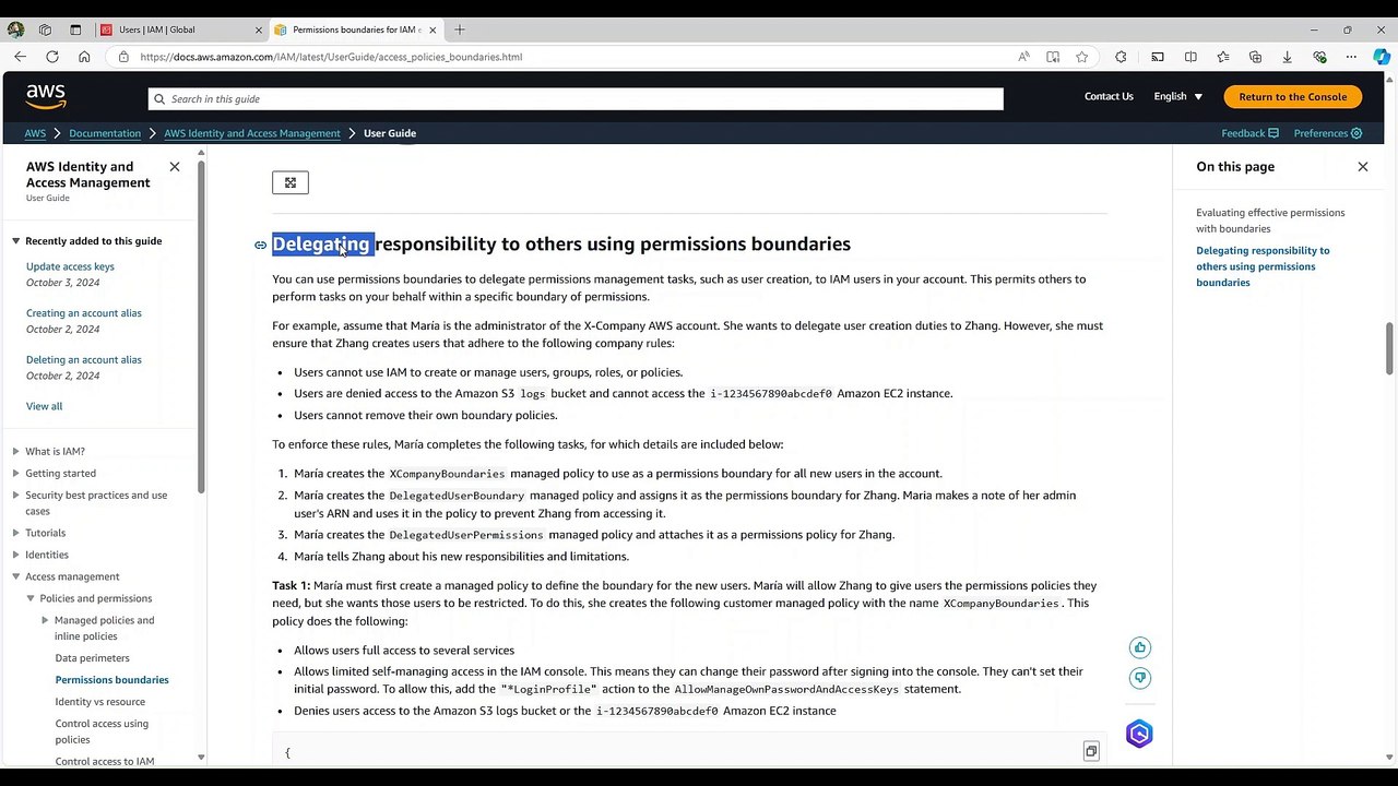 AWS — Permission boundary — Advanced use case — Delegating user administration