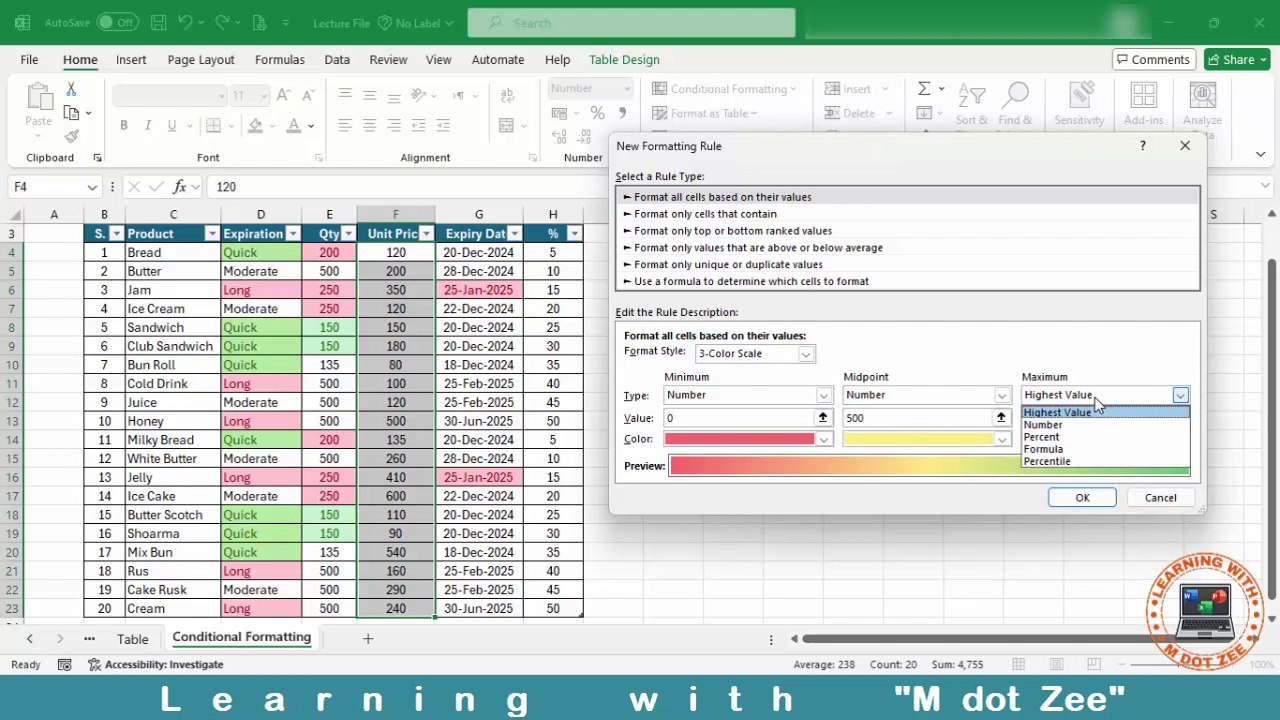 Conditional Formatting Part 2 | Microsoft Excel Tutorial | LECTURE # 8 | Learning with M dot Zee