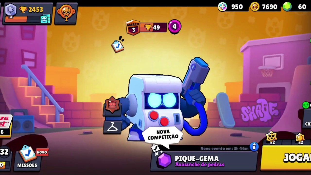 Pique - Gema Avalanche de Pedras, com o Personagem 8 - Bit Brawl Stars, Gameplay.