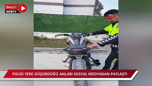 İhtara uymadı, kendisini durdurmaya çalışan polisi yere düşürdüğünü sosyal medyadan paylaştı