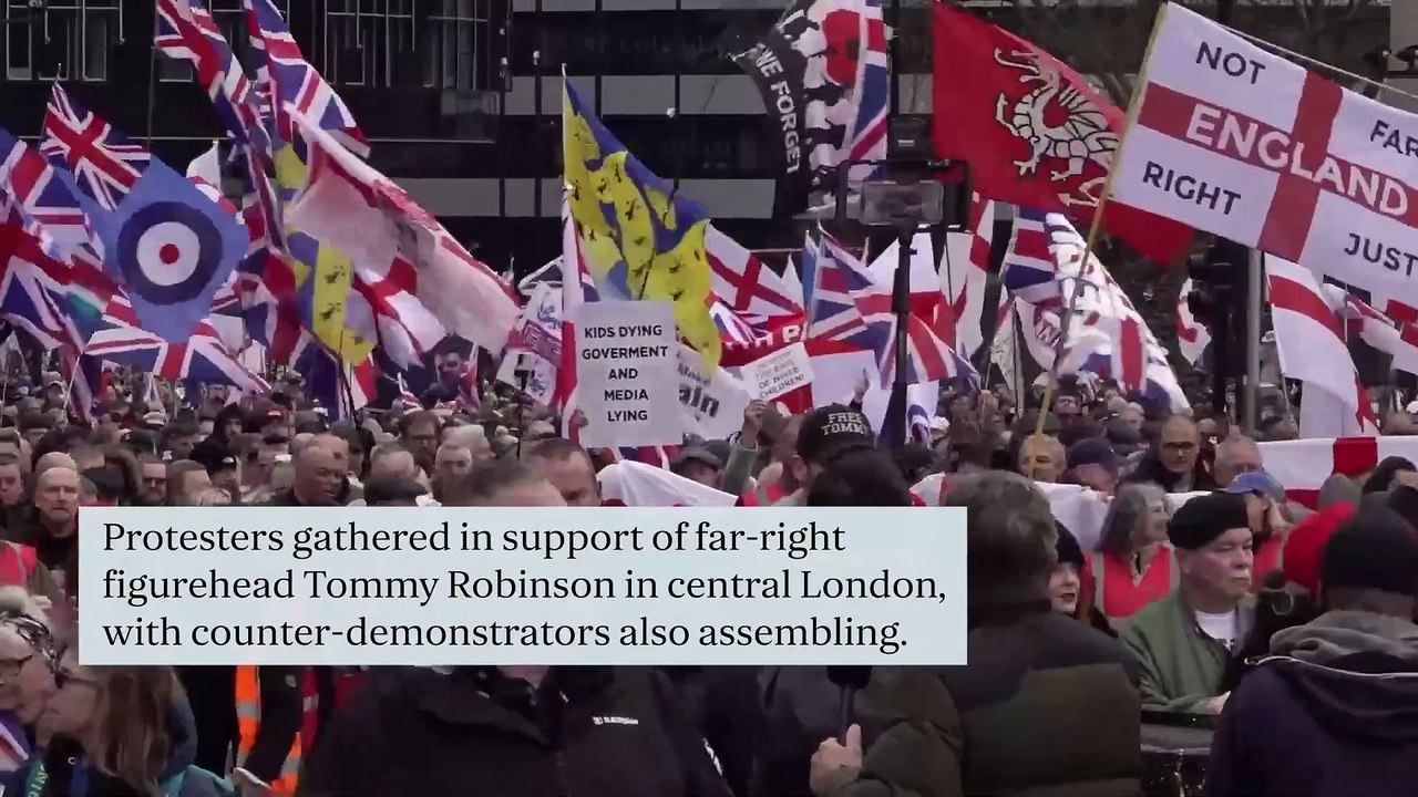 Five arrested as Tommy Robinson supporters  march amid heavy police presence