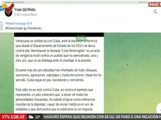 Venezuela se solidariza con Cuba tras el hostigamiento incesante de EE.UU.