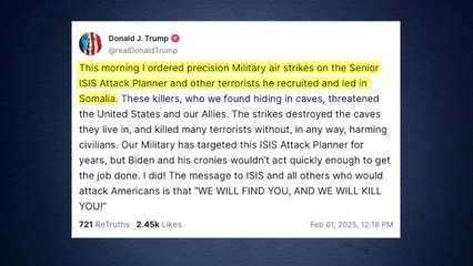 트럼프 "소말리아 ISIS 동굴 정밀 공습...테러리스트 제거" / YTN