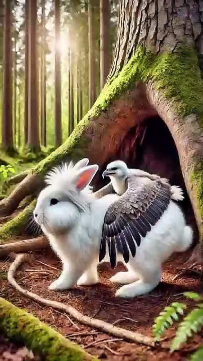 Rabbit helps injured baby eagle