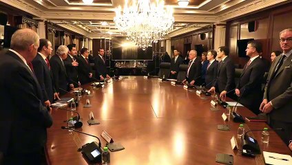 Marco Rubio y su equipo de trabajo en la reunión con el presidente Mulino y los ministros de Estado