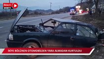 Mucize kurtuluş; ikiye bölünen otomobilden yara almadan kurtuldu