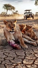 Injured-Mother-Lion-Healing-with-the-Car.