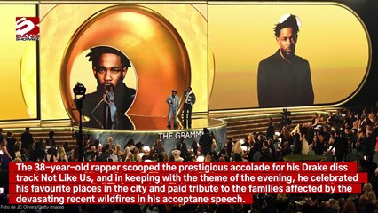 Kendrick Lamar celebrated the city of Los Angeles as he picked up the Record of the Year Grammy