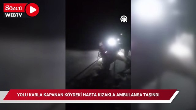 Yolu karla kapanan köydeki hasta, kızakla ambulansa taşındı