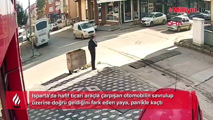 Büyük panik yaşadı! Kontrolden çıkan aracın üzerine geldiğini görünce...