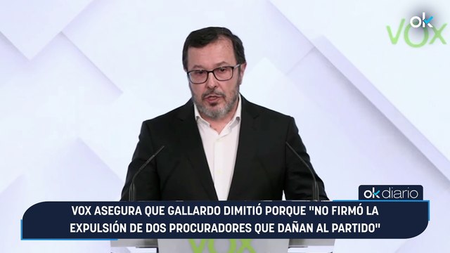 Vox asegura que Gallardo dimitió porque no firmó la expulsión de dos procuradores que dañan al partido