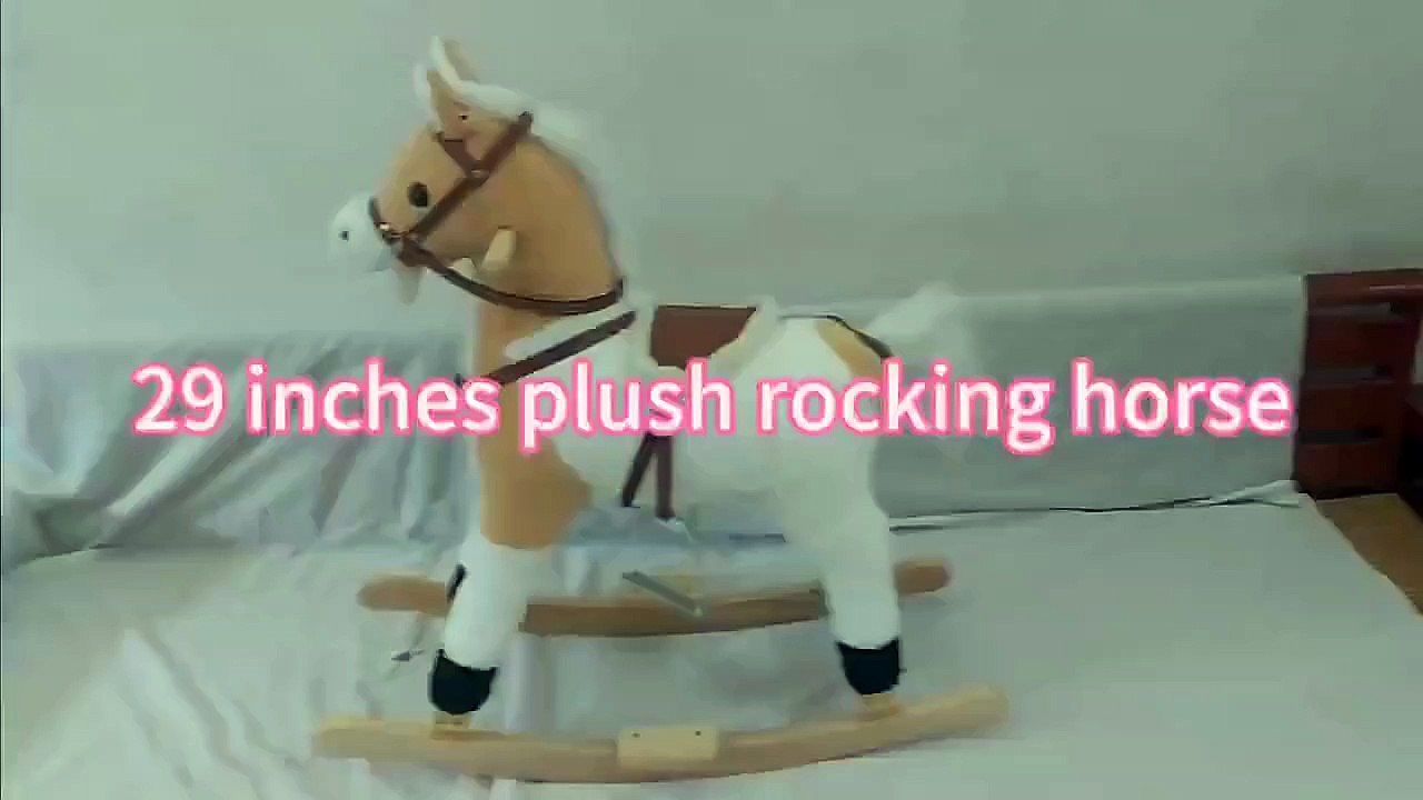 New sunrise factory manufacture customize 29 inches foamed light brown plush rocking horse doll with music and motion(medium)