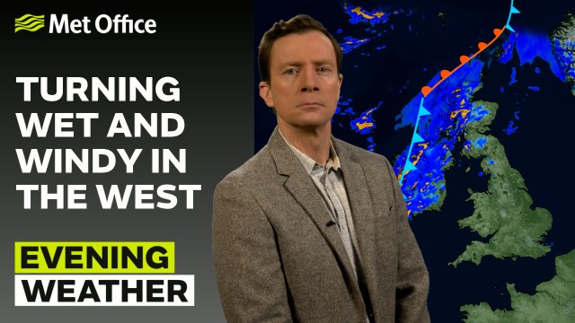 Met Office Evening Weather Forecast 03/02/2025 - Wet and windy northwest, drier south