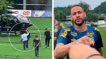 Neymar llega en helicóptero a su primer entrenamiento en el Santos