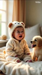 Adorable Baby in Dog Outfit Meets Playful Puppy!