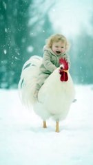 Adorable Baby Rides a Giant Rooster on the Beach