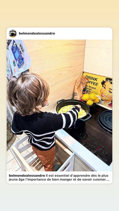 Il semble que le petit dernier, Vahé, dont le père est Alessandro suivent leurs tracesLe fils d'Alessandro Belmondo, Vahé, cuisine comme papa