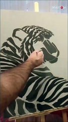 Artist crafts a hyperrealistic tiger painting with striking golden stripes *Timelapse*