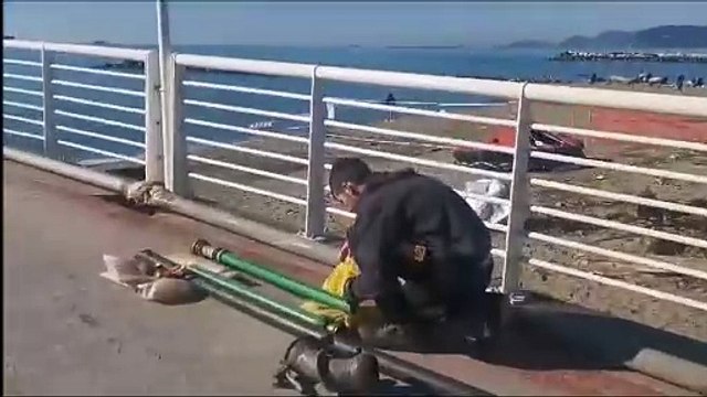 Marina di Massa, il sopralluogo la pontile dopo l'incidente della nave